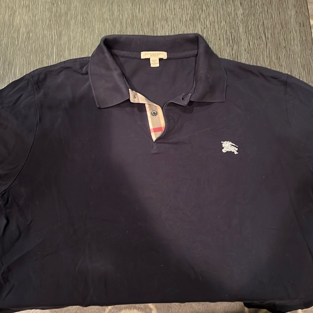 Burberry Navy Polo with Signature Check Trim- XL